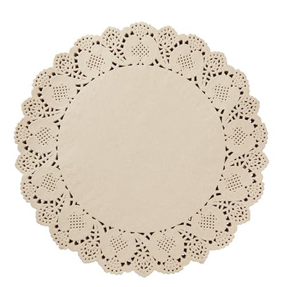 Juvale Paper Placemats - 12-Inch Round, Brown, 250 Count - Disposable Placemats & Lace Doilies - Paper Chargers for Dinner Plates - Tea Party Decorations & Wedding Table Decor - size: 12-Inch