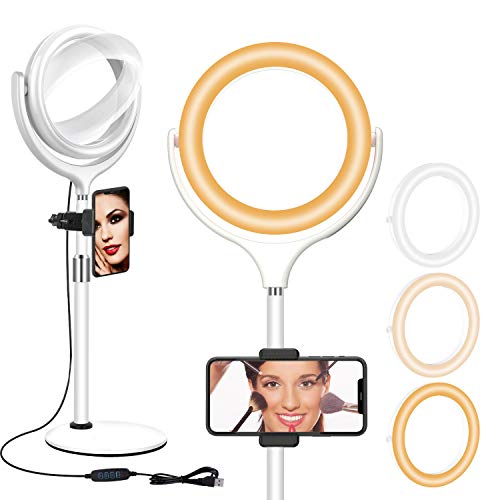8 inch Desk Ring Light with Stand, Adjustable Computer Circle Light for Video Conference Lighting, Zoom Calls, Virtual Meeting, Video Recording, Selfie Light with Phone Holder for Streaming, Podcast - color: 8inch White
