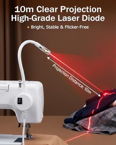 Magnetic Positioning Quilting Light for Sewing Machine, Red Guide Line Tool, Straight Stitch Seam Guide, Rotating Lazer Guided Stitching Accessory, LED for Sewing Machines Precision(1pc-STRAIGHT LINE)
