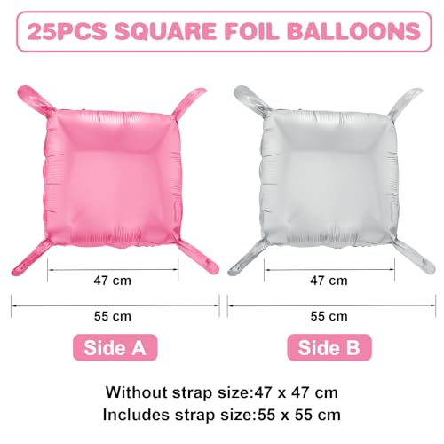 Pink Silver Square Foil Balloon Wall,25Pcs Double Sided Balloons Backdrop Helium Balloon Tunnel Arch Garland Kit for Christmas Birthday Bridal Anniversary Baby Shower Party Decorations - style: Pink Silver