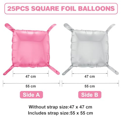 Pink Silver Square Foil Balloon Wall,25Pcs Double Sided Balloons Backdrop Helium Balloon Tunnel Arch Garland Kit for Christmas Birthday Bridal Anniversary Baby Shower Party Decorations - style: Pink Silver