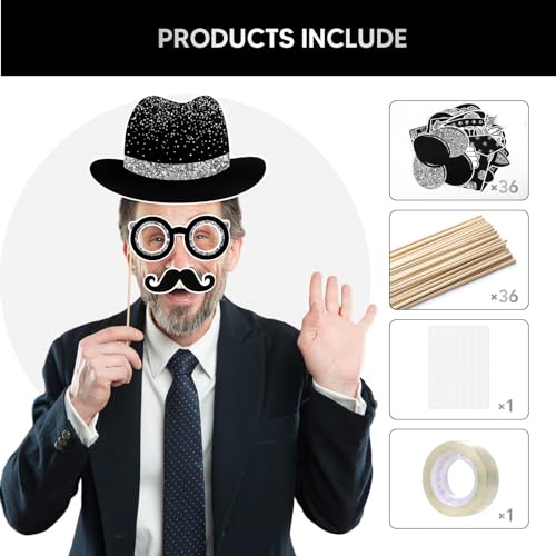 36PCS Silver and Black Photo Booth Prop, Photo Props for New Years Eve Party Supplies 2026 Birthday Party Photobooth New Year Graduation Anniversary Mother's Day Father's Day - color: Rose Gold and Black