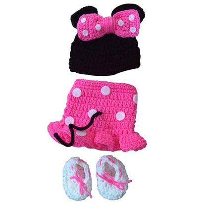 Jastore Photography Prop Baby Costume Cute Crochet Knitted Hat Cap Girl Boy Diaper Shoes Mouse - color: Pink