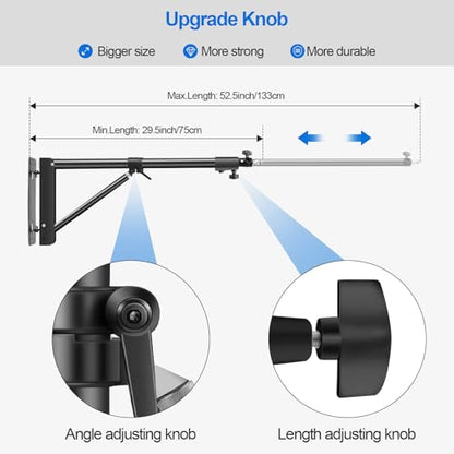 Wellmaking Wall Mount Triangle Boom Arm 53inch/135cm Length Adjustable Support 180° Flexible Rotation, Up to 4.26ft. With Tilt Adapter Light Stand with Standard 1/4 to 3/8 Metal Male Screw Photography - size: 53inch/135cm
