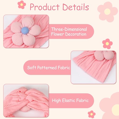 CÉLLOT 5 Pcs Baby Flower Headbands Baby Girls Nylon Headbands Soft Hairbands Hair Accessories for Newborn Infant Toddler Kids（Pink） - color: Pink