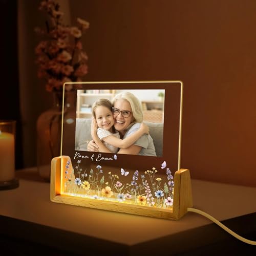 Custom Grandma Photo Night Light, Personalised Mom & Daughter Photo LED Night Light, Floral Frame Birthday Lamp, Mothers Day Gift, Grandma Gift, Gifts for Nanny, Gigi - color: Style 6