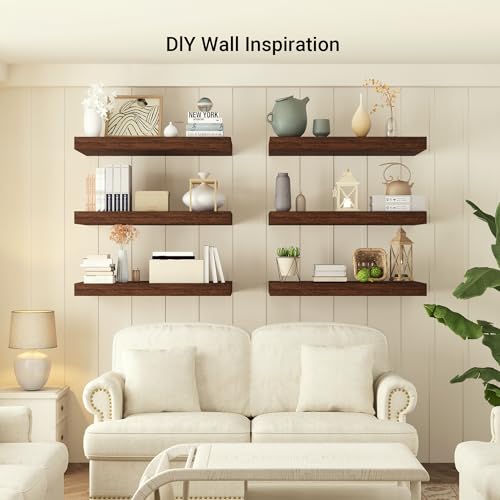 Heimlove 24 x 12 Inch Deep Floating Shelves Wall Mounted with Invisible Brackets,Storage Hanging Shelf for Wall Decor in Bathroom, Bedroom, Kitchen, Living Room, Office Set of 1 (Rustic Brown) - color: Rustic Brown, size: 24"W x 12"D x 2"H, Set of 1