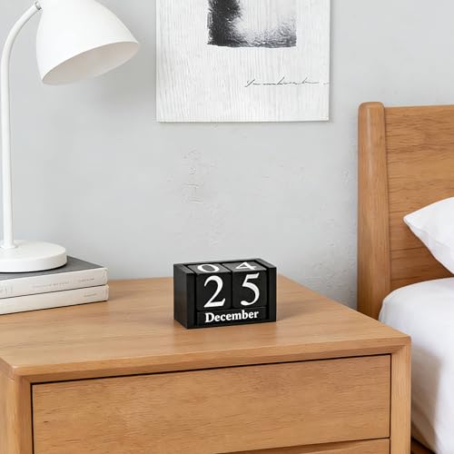 Notakia Black Wooden Block Calendar, Perpetual Desk Calendar, Stylish and Durable Block Calendar for Home and Office - color: Black Small