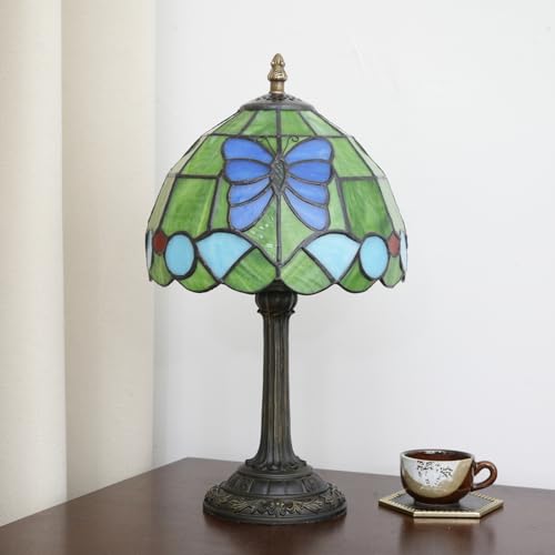 Tiffany Stained Glass Table Lamp Green Butterfly Style 8inch Cute and Unique Bedside Table lamp, Living Room Dining Room Bedroom Decoration Desk lamp Atmosphere lamp Creative Gift - color: Green