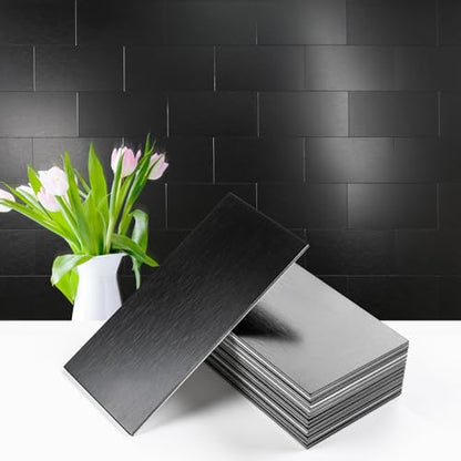 Vamos Tile 100-Piece Peel and Stick Backsplash Seamless Tile,3''x6'' Brushed Black Metal Subway Tile,Stick on Backsplash for Kitchen/Bathroom/Laundry Room - color: Brushed Black