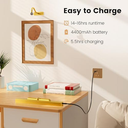 Picture Frame Light, 12" Rechargeable Wireless Battery Powered Lighting, Dimmable LED with Remote 3CCT for Wall Art Gallery Display (Gold) - color: Gold, size: 12IN-1pack