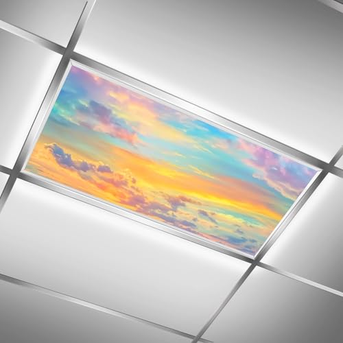 Fluorescent Light Covers for Classroom Ceiling Lights – 2x4ft Backlit Film for Fluorescent Fixtures, Reduce Glare and Eye Strain, Easy to Install – School, Office, Sensory -Clouds - color: Clouds（2）