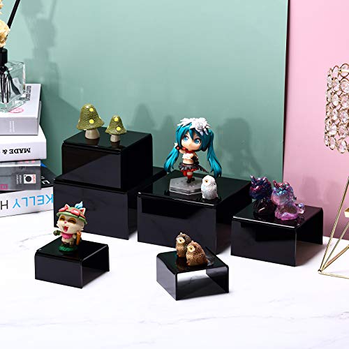 Chuangdi 2 Sets Acrylic Display Risers, Product Stand, Jewelry Display Riser Shelf Showcase Fixtures for Dessert Cupcake Candy Treat Action Figure Stand(Black)