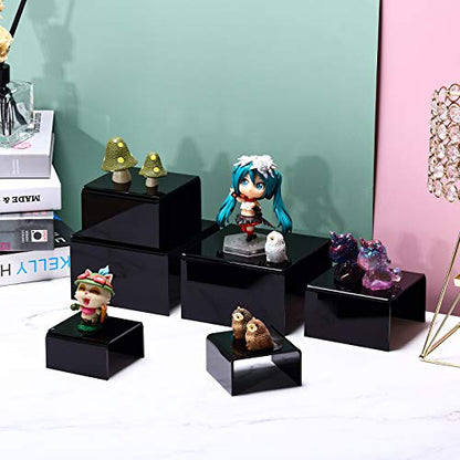 Chuangdi 2 Sets Acrylic Display Risers, Product Stand, Jewelry Display Riser Shelf Showcase Fixtures for Dessert Cupcake Candy Treat Action Figure Stand(Black)