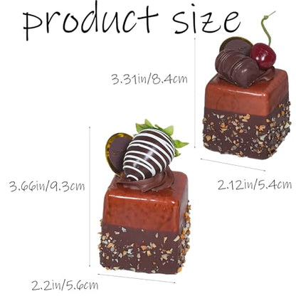 4 Pcs Realistic Artificial Cake Mixed Fake Model - Chocolate Fruit Cupcake for Photography Props, Home Kitchen Party Decorations