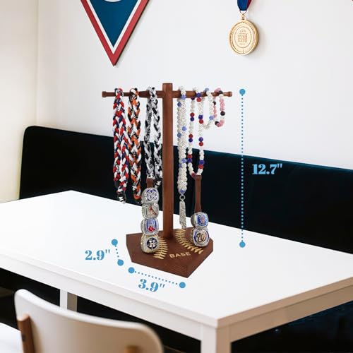 rain bunny Wooden Baseball or Softball Drip Necklace Organizer Holder, Championship Ring Display Holder, Softball Ring Holder, Drip Necklace Baseball Display Gift (Walnut Red) - color: Walnut Red