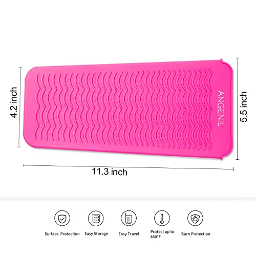 ANGENIL Resistant Silicone Mat Pouch for Hair Straightener Professional Beach Wave Curling Iron 2 in 1, Titanium Ceramic Flat Iron, Curling Wand, Crimper Hair Iron Tools, Food Grade Silicone, Pink - color: Rose Red