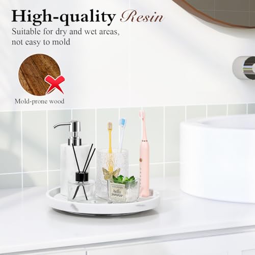 Luxspire Turntable Lazy Susan for Table Top, Marble Round Tray 10.63 inch, Lazy Susan for Cabinet Dining Table Kitchen Pantry, Rotating Bathroom Countertop Organizer, Gravel White - color: Gravel White, style: Rotatable 10.63"