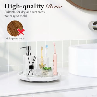 Luxspire Turntable Lazy Susan for Table Top, Marble Round Tray 10.63 inch, Lazy Susan for Cabinet Dining Table Kitchen Pantry, Rotating Bathroom Countertop Organizer, Gravel White - color: Gravel White, style: Rotatable 10.63"