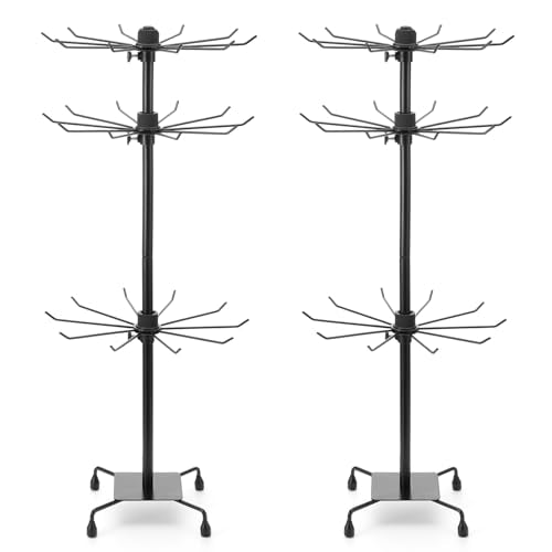 2 Pcs Jewelry Rack, Rotating Jewelry Stands with Hooks, Adjustable Display Holder Organizer, Metal Display Stand for Earrings, Necklace & Bracelet, Vendor Booth Accessories (Black)