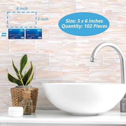Art3d 102-Piece Peel and Stick Wall Tile for Kitchen Backsplash, Bathroom, Fireplace, 3in. x 6in. Stick on Subway Tile, Yellow Jasper - color: Yellow Jasper