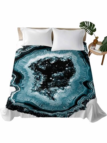 Abstract Marble Twin Sheets - Hotel Quality Twin Flat Sheet Only 1 Pack, Vintage Teal Aesthetic Agate Texture Soft Bed Sheet Brushed Microfiber Bedding Top Sheets for Home Dorm - size: Twin