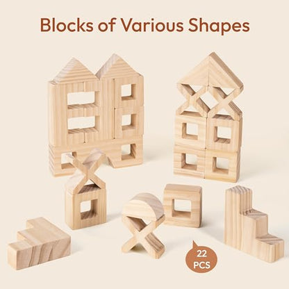 Woodtoe Wooden Rainbow Building Blocks Set for Toddlers, 22 PCS Wooden Blocks & 25 PCS Gem Cubes Stacking Blocks, Montessori Stacking Toys, Educational STEM Birthday Toys Gifts for Kid Boy Girl 3-6 - style: Rainbow Building Blocks Set