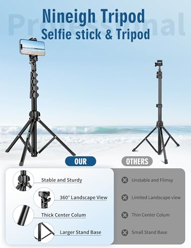 Nineigh Phone Tripod, 85" Tripod for Cell Phone iPhone with Gooseneck, Aluminum Tripods Stand for Video Recording Photo Vlog, Travel Cellphone Tripod with Remote Compatible with iPhone Android - size: 85 Inch