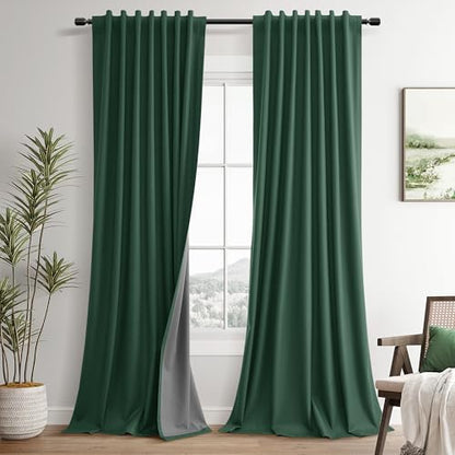 Green Linen 100% Blackout Curtains 120 Inches Long 2 Panels Set Modern Room Darkening Black Out Thermal Insulated Noise Cancelling Patio Door Bedroom Dining Room Back Tab Hook Belt 52x120 10Ft - color: Green, size: 52"W x 120"L (Pack of 2)