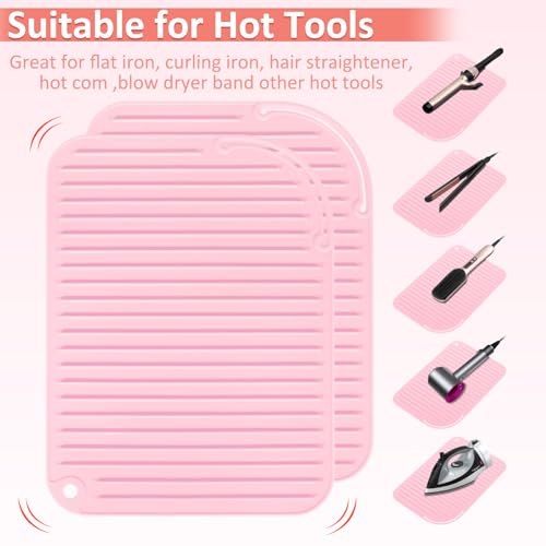 2 Pack Heat Resistant Mat Large Silicone Hot Hair Tools Holder for Curling Irons Flat Iron Hair Styling Tools Mat Portable Vanity Pad - color: Pink, size: 2 PACK