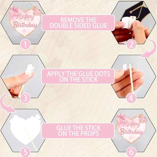 Pink Bow Party Decorations Photo Booth Props - 16 Pieces, Bow Themed Party Decorations for Girls Women Baby Shower Birthday Supplies