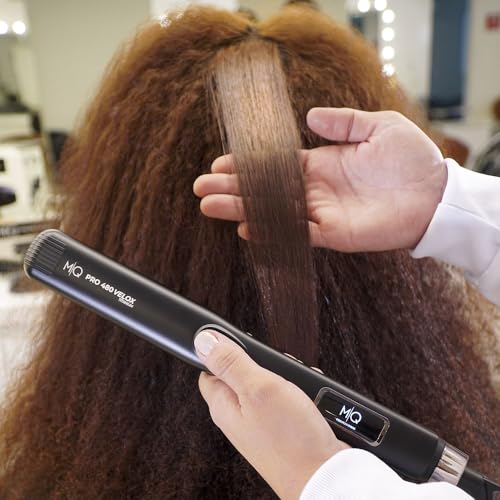 MQ Professional Hair Straightener - Pro 480 Velox Titanium Flat Iron - Brazilian Expertise - Fast Heating, Ergonomic Design – Ideal for Professional Use