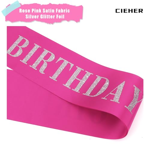 CIEHER 67" L x 3.6" W Birthday Sash - Rose Pink Girl , Queen , Gifts and Decorations - color: Rose Pink