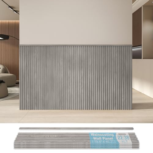Art3d Wainscoting Panels, Beaded Polystyrene Wall Board for Interior Wall Décor, 79.3“ Wide X 40.7 high, Covers 22.38 sq.ft, Grey Oak - color: Grey Oak, size: 79.3"x40.7"
