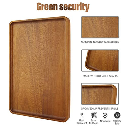 2 PCS Solid Acacia Wood Serving Trays 16 * 12 inch Rectangular Wooden Serving Platters Natural Wooden Boards for Bar Coffee Party - color: Brown, size: 16*12 inch