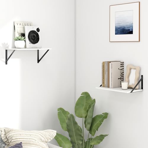 Fun Memories Deep Floating Shelves for Wall, 16W x 8D Wall Mounted Shelves Set of 2, Wide Display Ledge Shelf with Sturdy Metal Brackets for Living Room, Bathroom, Bedroom and Kitchen, White - color: A-white, size: 16"w X 8"d