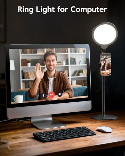 Dimmable Ring Light with Stand for Desk, Adjustable Desk Light for Video Recording, 30 Light Modes Video Conference Lighting, Zoom Lighting for Computer, Webcam, Podcast, Calls, Home Office, CRI 97.8 - size: 1 Pack