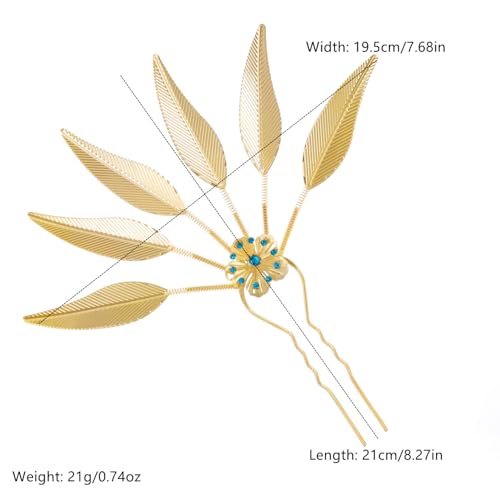 Lureme Thai Ethnic Hairpieces Alloy Leaf Hairpin with Rhinestones Hair Accessories for Women(hb000015-3) - color: gold with blue strass