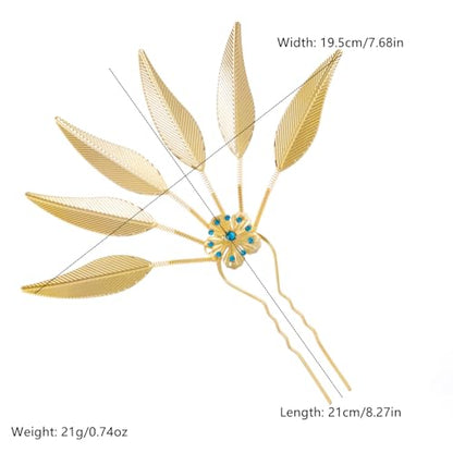 Lureme Thai Ethnic Hairpieces Alloy Leaf Hairpin with Rhinestones Hair Accessories for Women(hb000015-3) - color: gold with blue strass