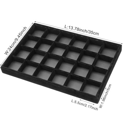 Lemecima 2pcs 24 Grids Stackable Jewelry Tray Organizer with Removable Dividers, Velvet Jewelry Display Tray for Earrings Necklaces Bracelet Rings Display Showcase - Black