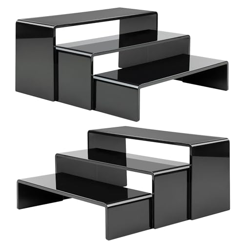 ANDGOO 6 Pcs Acrylic Display Risers, 2 Set(7.9”L, 8.3”L, 8.7”L) Rectangular Display Stands, Acrylic Display Shelves for Figures, Perfume Organizer, Cupcake Dessert Table Display Set, Black - color: Black, size: 6Pcs (7.9”L~8.3”L~8.7”L)
