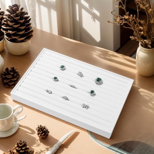 11 Slots PU Leather Ring Earrings Organizer Trays Jewelry Trays For Rings Earring Coins Brooches Holder Storage Display (White) - color: White, size: 11 Slot