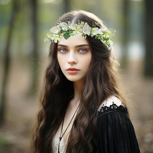 Bridal Flower Crown Flower Garland Headband Floral Halo Floral Crown Wedding Party Cosplay Halloween Costume - color: white