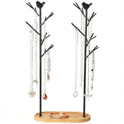 Jewelry rack, bird tree tower, hanging ring, earring, necklace, bracelet, suitable for living room, bathroom, office - black - color: G Black