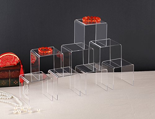 Jusalpha® 8 PC 5'' Clear Acrylic Risers, Acrylic Display Risers Shelf Showcase Fixtures for Jewelry, Display Stand for Amiibo Funko POP Figures, Cupcakes, Food Display, Cabinet- Lot of 8 (5x5x5 Inches) - size: 5x5x5 Inches