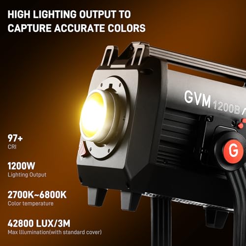 GVM 1200W LED Video Light, 1200B AIO Film Lighting Kit, 42800lux/3m Photography Lighting kit with DMX Control, Continuous Output Video Lighting for TV Productions, Live Broadcasts - size: 1200BAIO