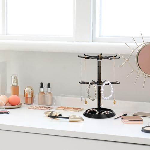 Jewelry Stand 2 Tier Necklace Holder Black Bracelet Hanging Organizer Rotating Jewelry Earring Display Keychain Display Stand Plastic Jewelry Rack for Malls Counter Dressing Table