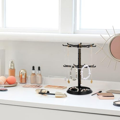 Jewelry Stand 2 Tier Necklace Holder Black Bracelet Hanging Organizer Rotating Jewelry Earring Display Keychain Display Stand Plastic Jewelry Rack for Malls Counter Dressing Table