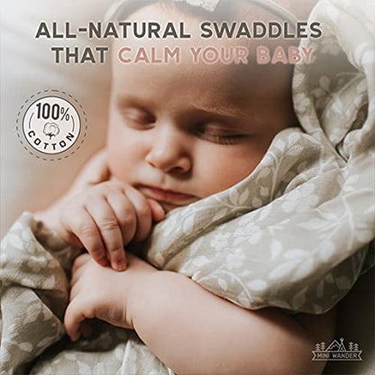 Mini Wander Swaddles for Newborns Muslin Swaddle Blankets - Breathable Soft Receiving Blanket Baby Essentials | 47 x 47 Cotton - Magnolia Tree (Gray) - color: Magnolia Tree (Gray)