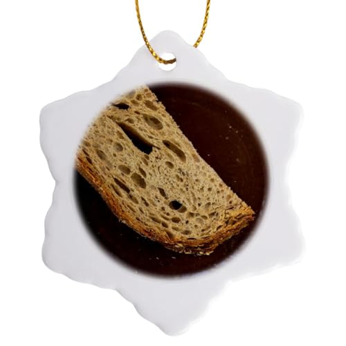3 inch Snowflake Porcelain Ornament - Slice of Fresh Bread on a Ceramic Plate. Brown Colors, Kitchen, Food Alexis Photography - Food Bread - size: 3 inch Snowflake Porcelain Ornament